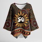 Personalised Aboriginal 50th Birthday Kimono Sleeve Blouse Indigenous Dot Painting Native Australian Celebration