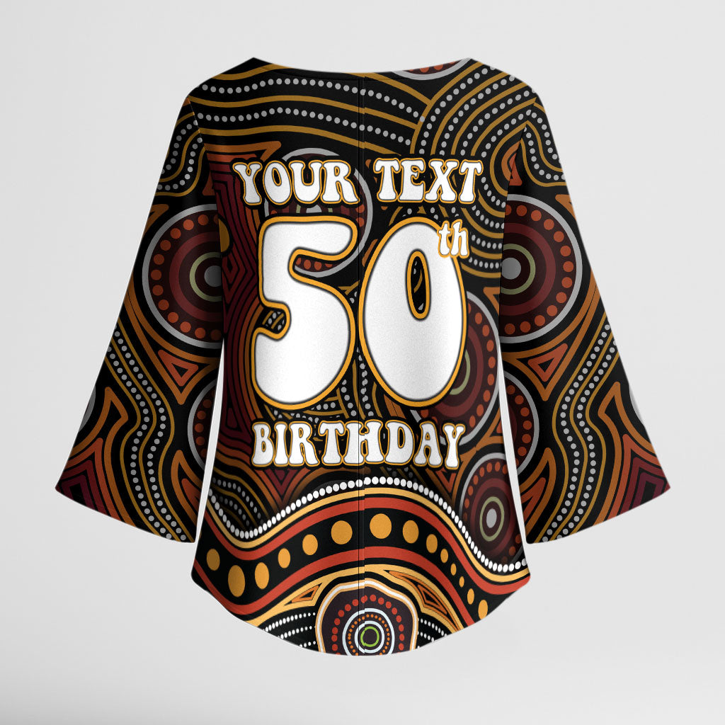 Personalised Aboriginal 50th Birthday Kimono Sleeve Blouse Indigenous Dot Painting Native Australian Celebration