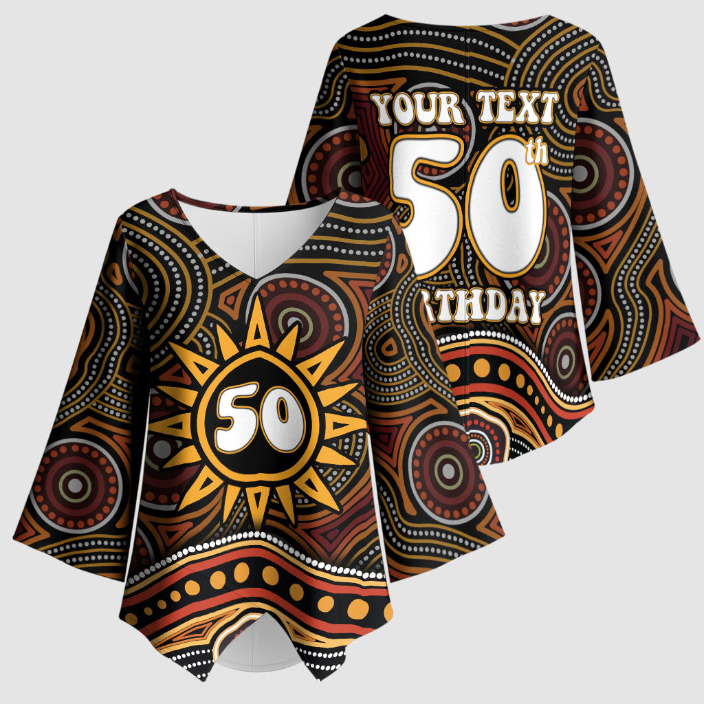 Personalised Aboriginal 50th Birthday Kimono Sleeve Blouse Indigenous Dot Painting Native Australian Celebration