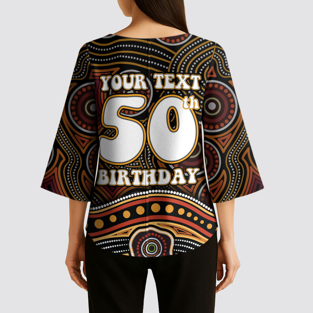 Personalised Aboriginal 50th Birthday Kimono Sleeve Blouse Indigenous Dot Painting Native Australian Celebration