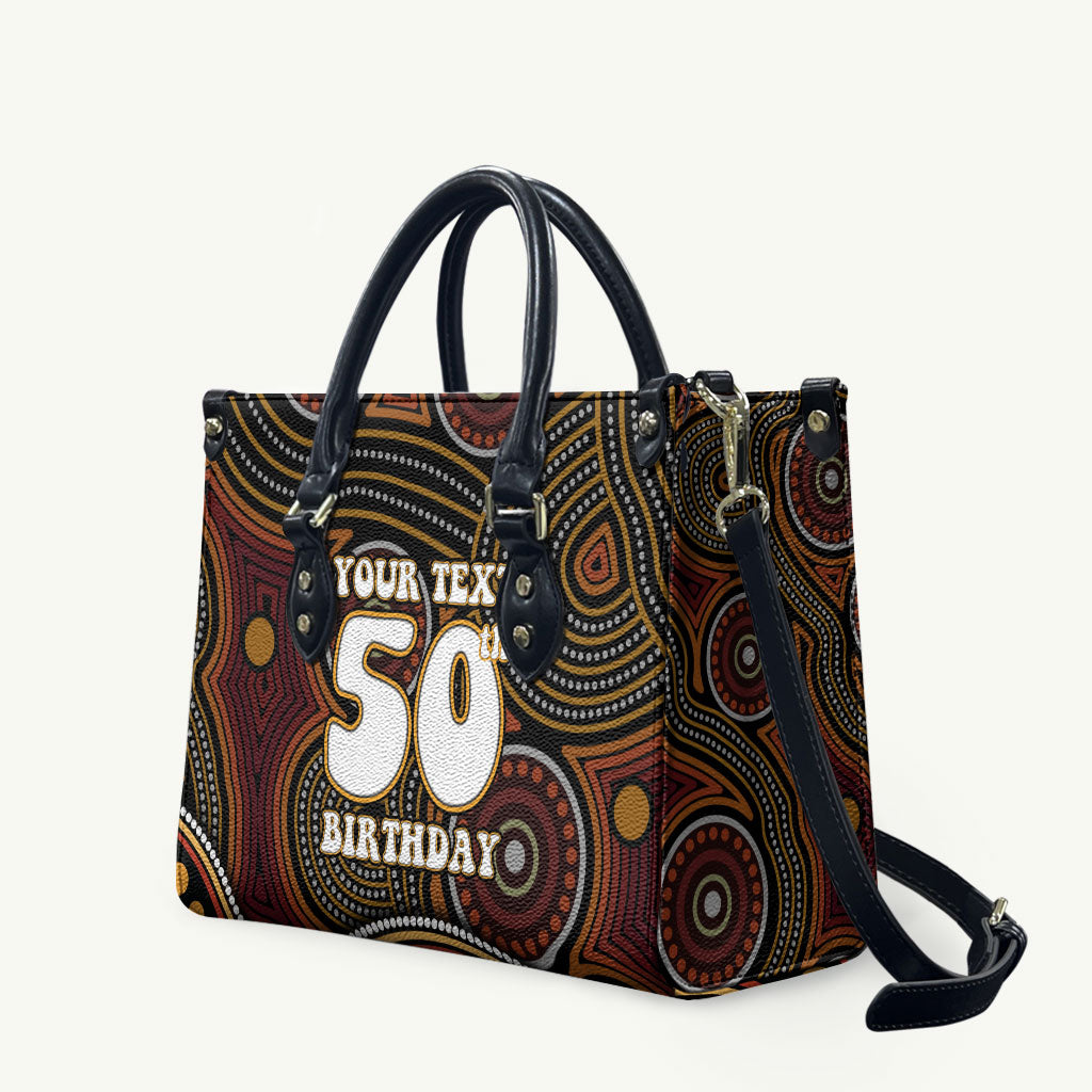 Personalised Aboriginal 50th Birthday Leather Bag Indigenous Dot Painting Native Australian Celebration