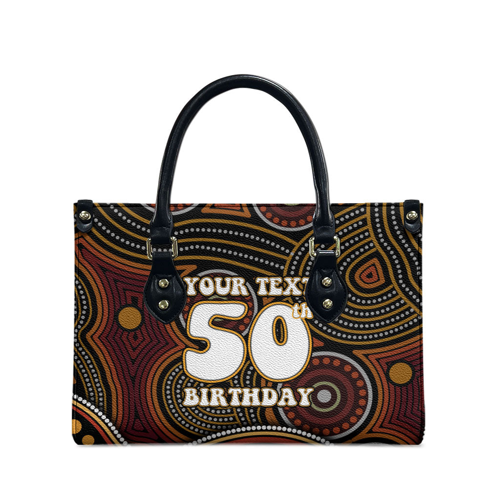 Personalised Aboriginal 50th Birthday Leather Bag Indigenous Dot Painting Native Australian Celebration
