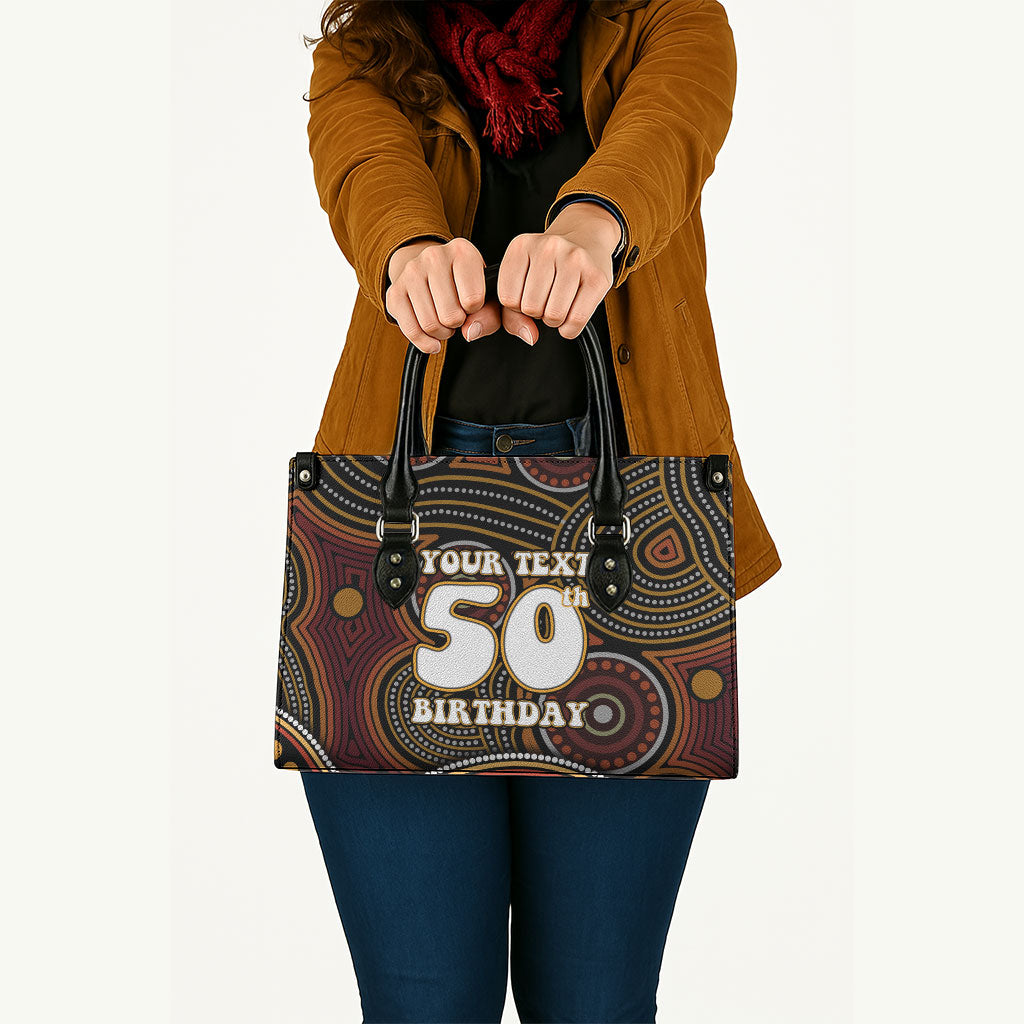 Personalised Aboriginal 50th Birthday Leather Bag Indigenous Dot Painting Native Australian Celebration