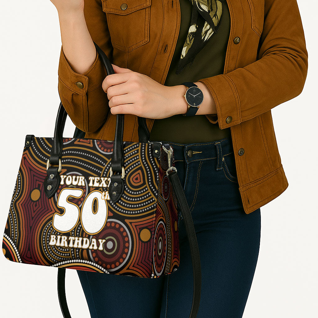 Personalised Aboriginal 50th Birthday Leather Bag Indigenous Dot Painting Native Australian Celebration
