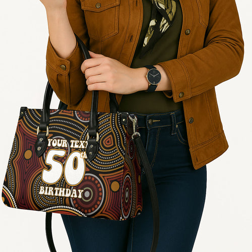 Personalised Aboriginal 50th Birthday Leather Bag Indigenous Dot Painting Native Australian Celebration