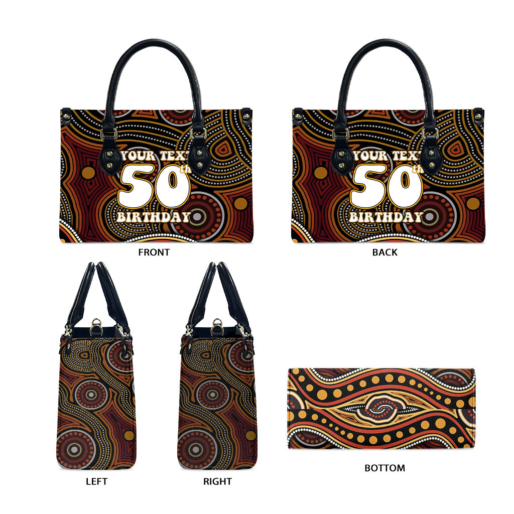 Personalised Aboriginal 50th Birthday Leather Bag Indigenous Dot Painting Native Australian Celebration