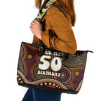 Personalised Aboriginal 50th Birthday Leather Tote Bag Indigenous Dot Painting Native Australian Celebration