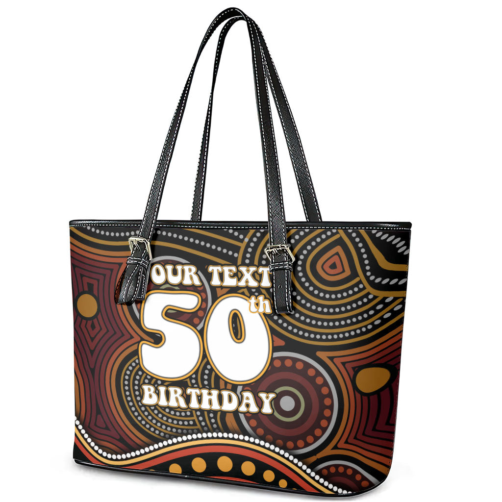 Personalised Aboriginal 50th Birthday Leather Tote Bag Indigenous Dot Painting Native Australian Celebration