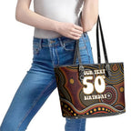 Personalised Aboriginal 50th Birthday Leather Tote Bag Indigenous Dot Painting Native Australian Celebration