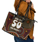 Personalised Aboriginal 50th Birthday Leather Tote Bag Indigenous Dot Painting Native Australian Celebration