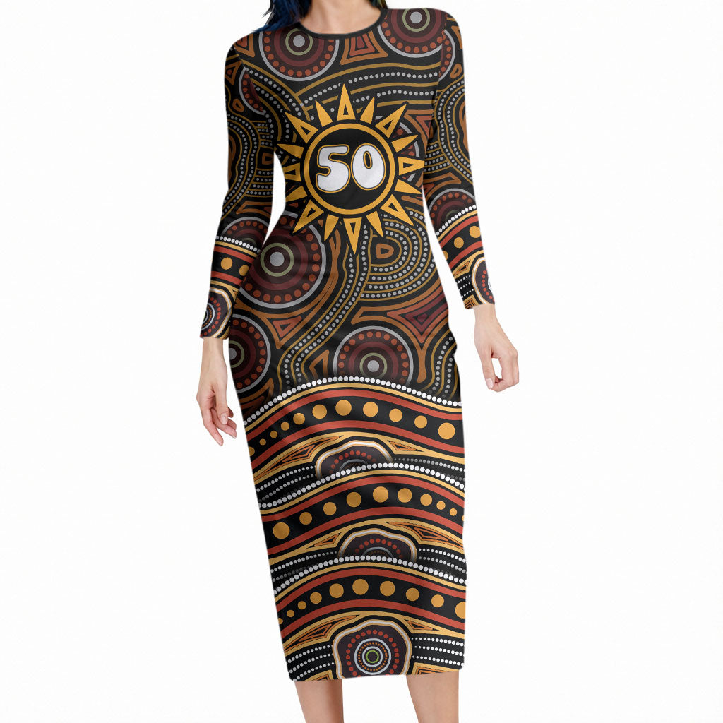 Personalised Aboriginal 50th Birthday Long Sleeve Bodycon Dress Indigenous Dot Painting Native Australian Celebration