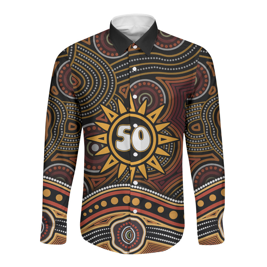 Personalised Aboriginal 50th Birthday Long Sleeve Button Shirt Indigenous Dot Painting Native Australian Celebration