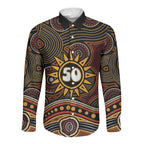 Personalised Aboriginal 50th Birthday Long Sleeve Button Shirt Indigenous Dot Painting Native Australian Celebration