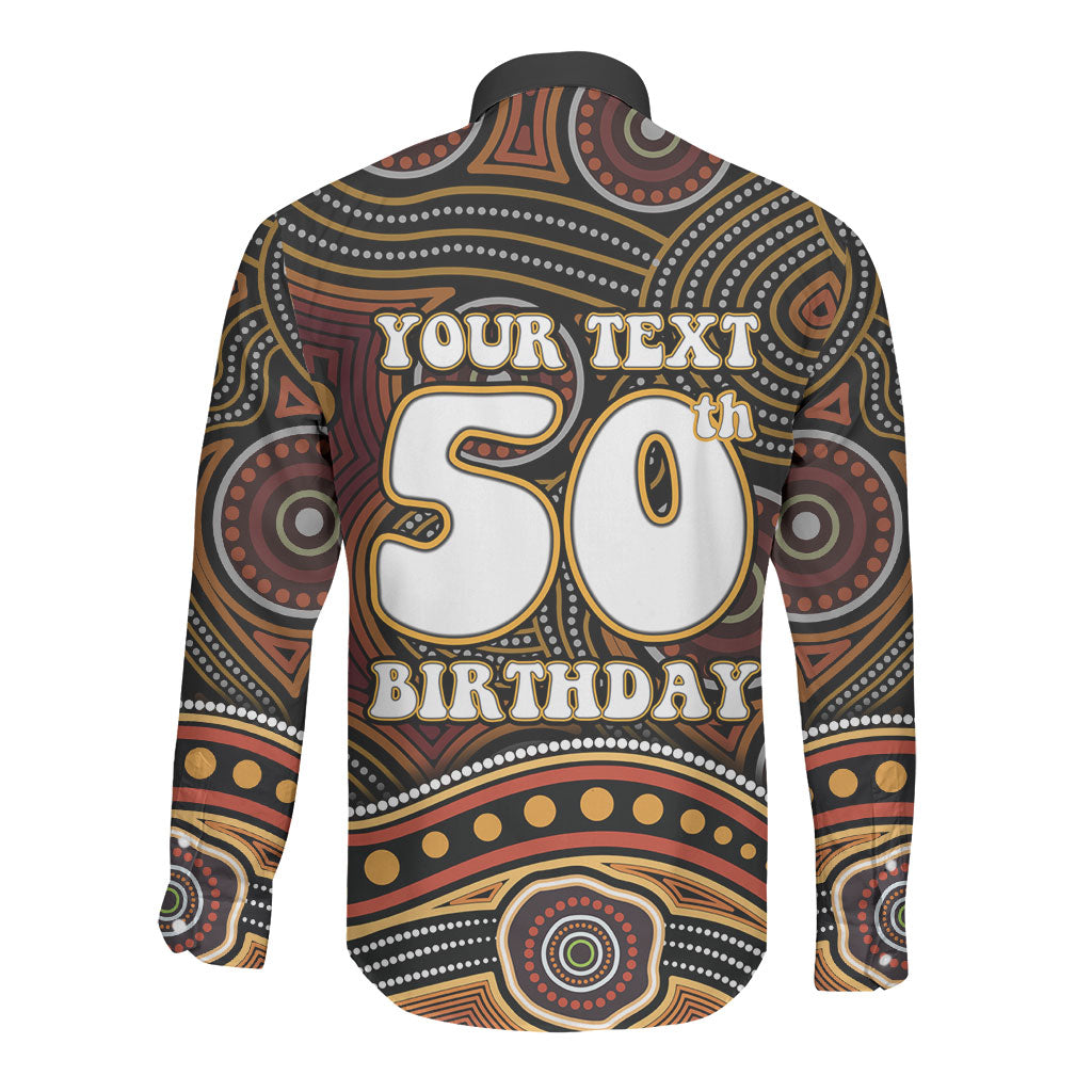Personalised Aboriginal 50th Birthday Long Sleeve Button Shirt Indigenous Dot Painting Native Australian Celebration