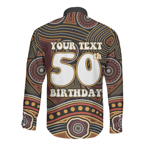Personalised Aboriginal 50th Birthday Long Sleeve Button Shirt Indigenous Dot Painting Native Australian Celebration
