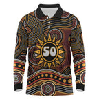 Personalised Aboriginal 50th Birthday Long Sleeve Polo Shirt Indigenous Dot Painting Native Australian Celebration