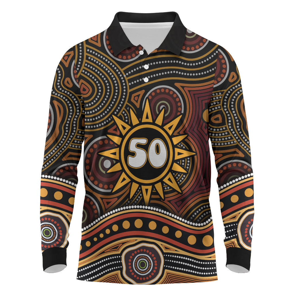 Personalised Aboriginal 50th Birthday Long Sleeve Polo Shirt Indigenous Dot Painting Native Australian Celebration