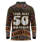 Personalised Aboriginal 50th Birthday Long Sleeve Polo Shirt Indigenous Dot Painting Native Australian Celebration