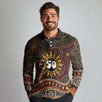 Personalised Aboriginal 50th Birthday Long Sleeve Polo Shirt Indigenous Dot Painting Native Australian Celebration