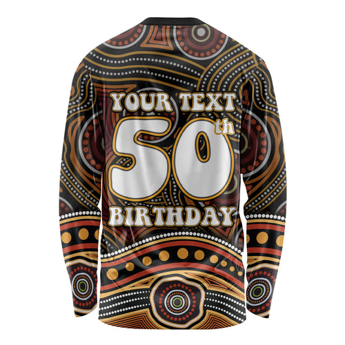 Personalised Aboriginal 50th Birthday Long Sleeve Shirt Indigenous Dot Painting Native Australian Celebration