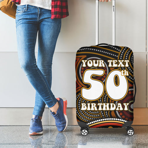 Personalised Aboriginal 50th Birthday Luggage Cover Indigenous Dot Painting Native Australian Celebration