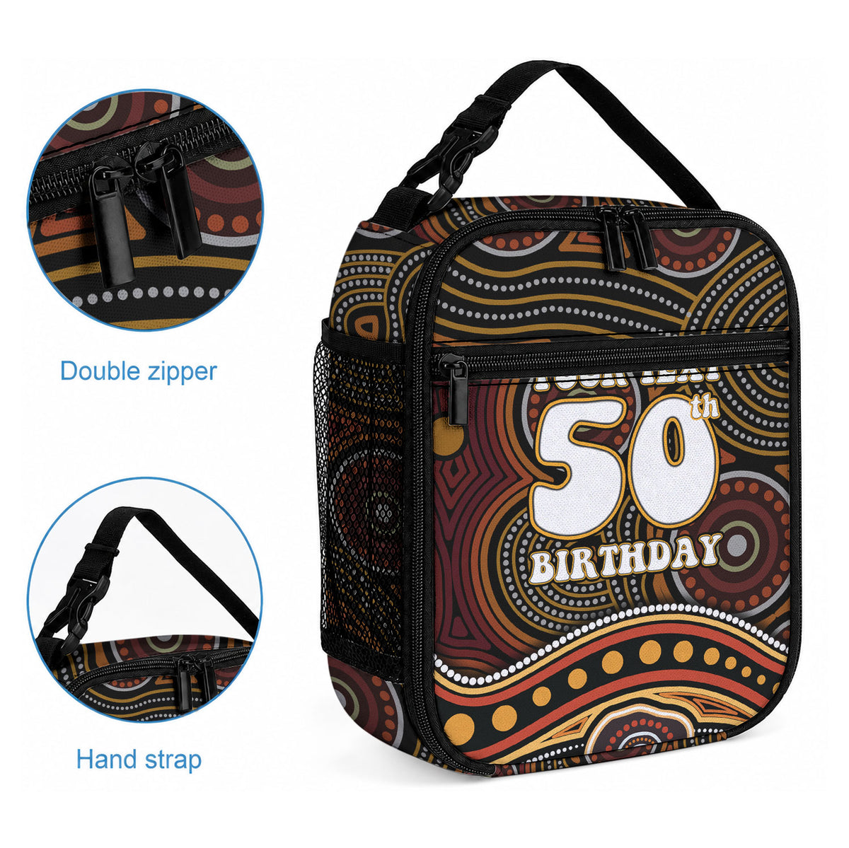 Personalised Aboriginal 50th Birthday Lunch Bag Indigenous Dot Painting Native Australian Celebration