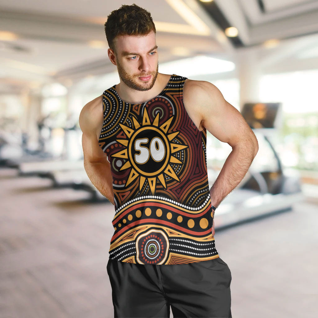 Personalised Aboriginal 50th Birthday Men Tank Top Indigenous Dot Painting Native Australian Celebration