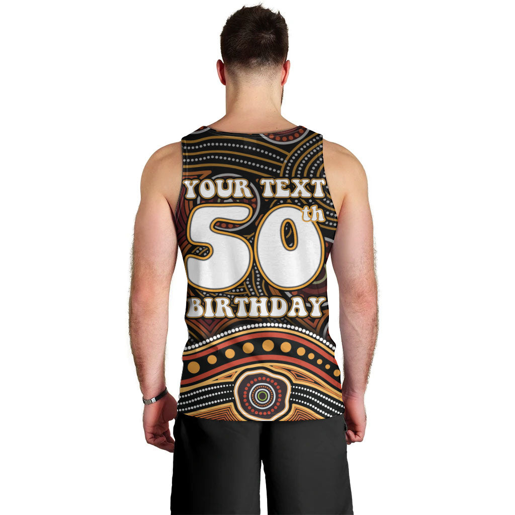 Personalised Aboriginal 50th Birthday Men Tank Top Indigenous Dot Painting Native Australian Celebration