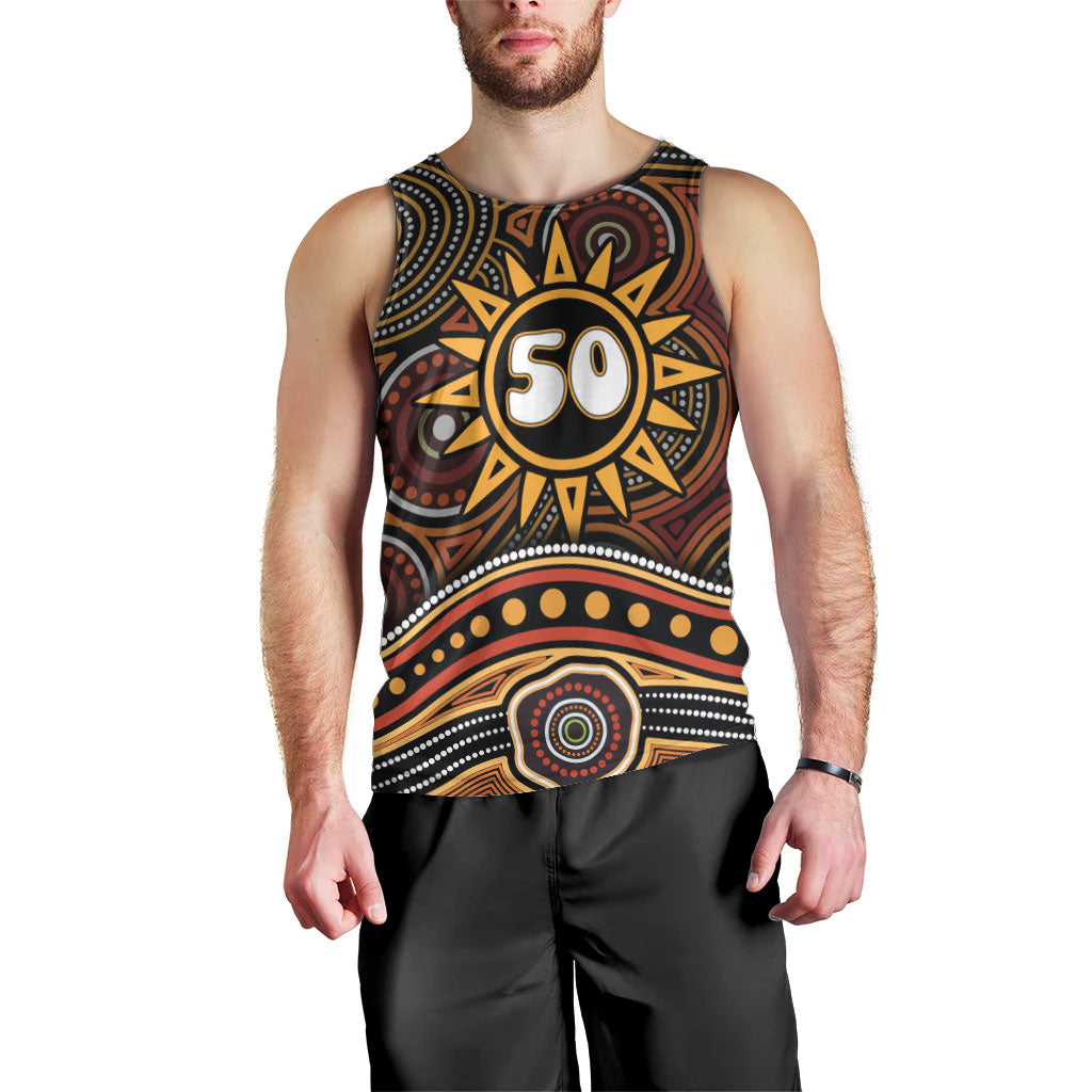 Personalised Aboriginal 50th Birthday Men Tank Top Indigenous Dot Painting Native Australian Celebration