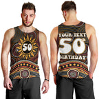 Personalised Aboriginal 50th Birthday Men Tank Top Indigenous Dot Painting Native Australian Celebration