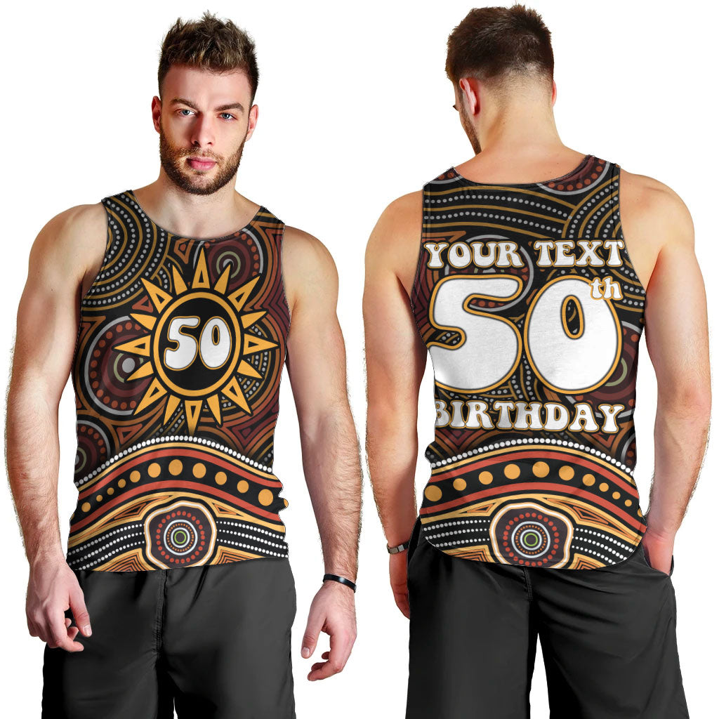 Personalised Aboriginal 50th Birthday Men Tank Top Indigenous Dot Painting Native Australian Celebration