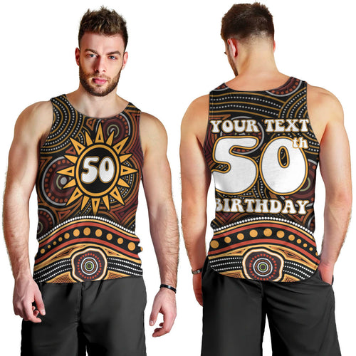 Personalised Aboriginal 50th Birthday Men Tank Top Indigenous Dot Painting Native Australian Celebration