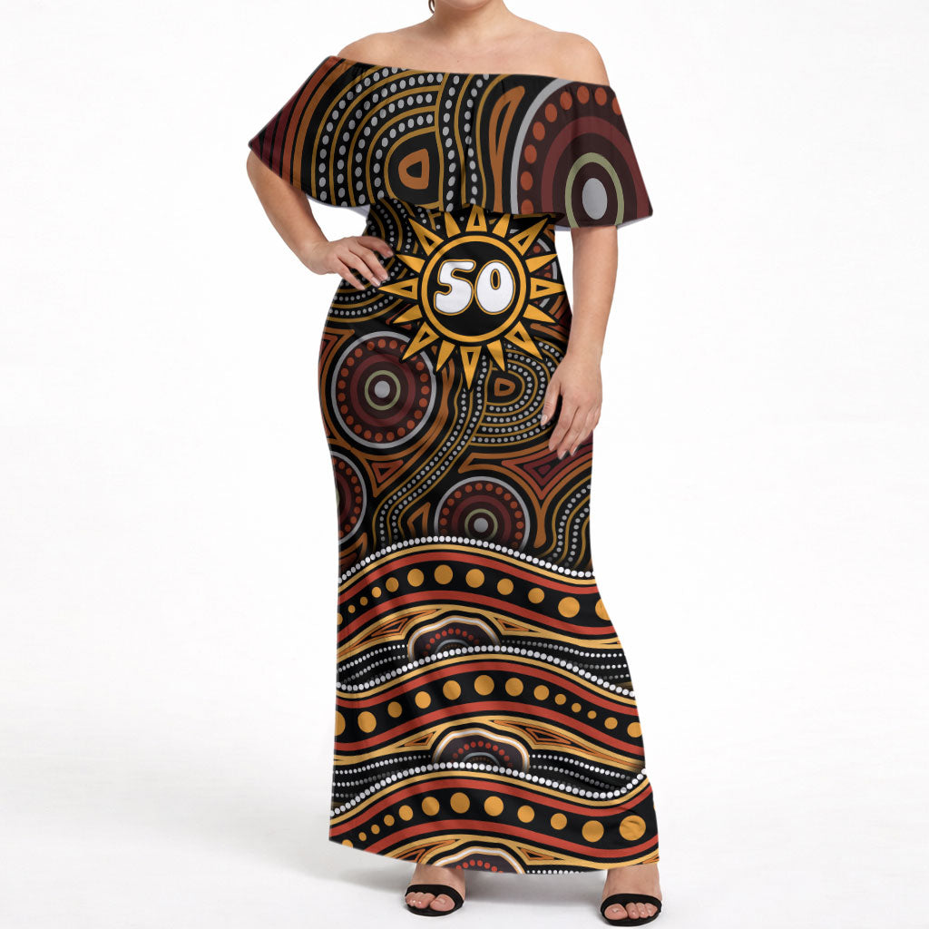 Personalised Aboriginal 50th Birthday Off Shoulder Maxi Dress Indigenous Dot Painting Native Australian Celebration