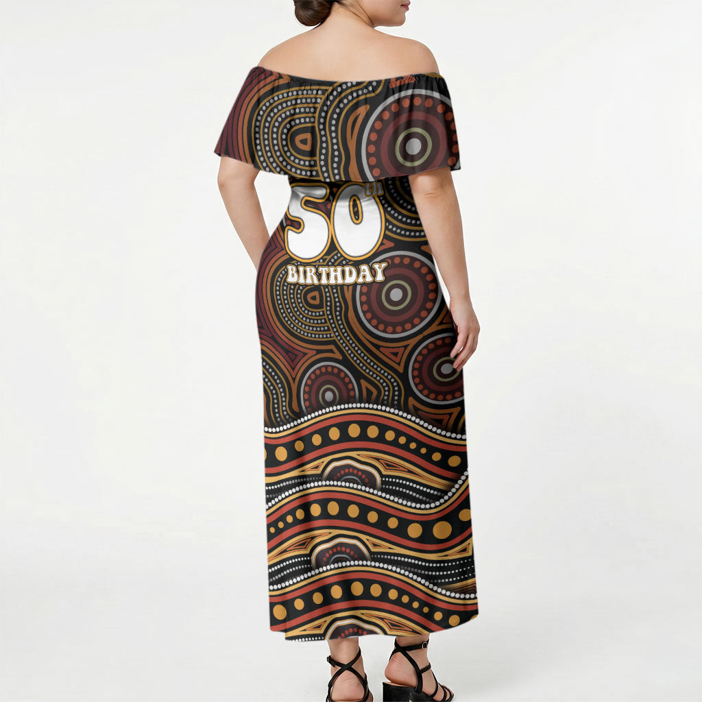 Personalised Aboriginal 50th Birthday Off Shoulder Maxi Dress Indigenous Dot Painting Native Australian Celebration