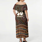 Personalised Aboriginal 50th Birthday Off Shoulder Maxi Dress Indigenous Dot Painting Native Australian Celebration