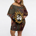 Personalised Aboriginal 50th Birthday Off Shoulder Short Dress Indigenous Dot Painting Native Australian Celebration