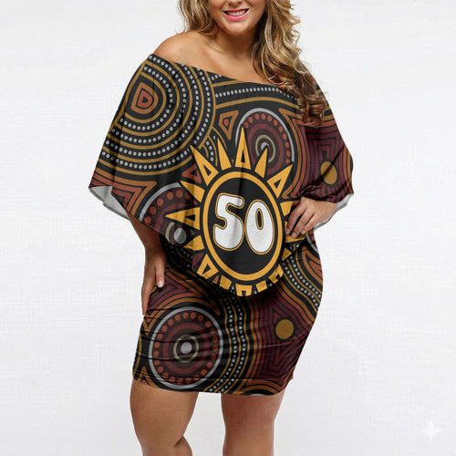 Personalised Aboriginal 50th Birthday Off Shoulder Short Dress Indigenous Dot Painting Native Australian Celebration