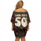Personalised Aboriginal 50th Birthday Off Shoulder Short Dress Indigenous Dot Painting Native Australian Celebration