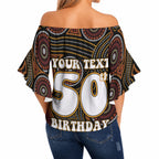 Personalised Aboriginal 50th Birthday Off Shoulder Wrap Waist Top Indigenous Dot Painting Native Australian Celebration