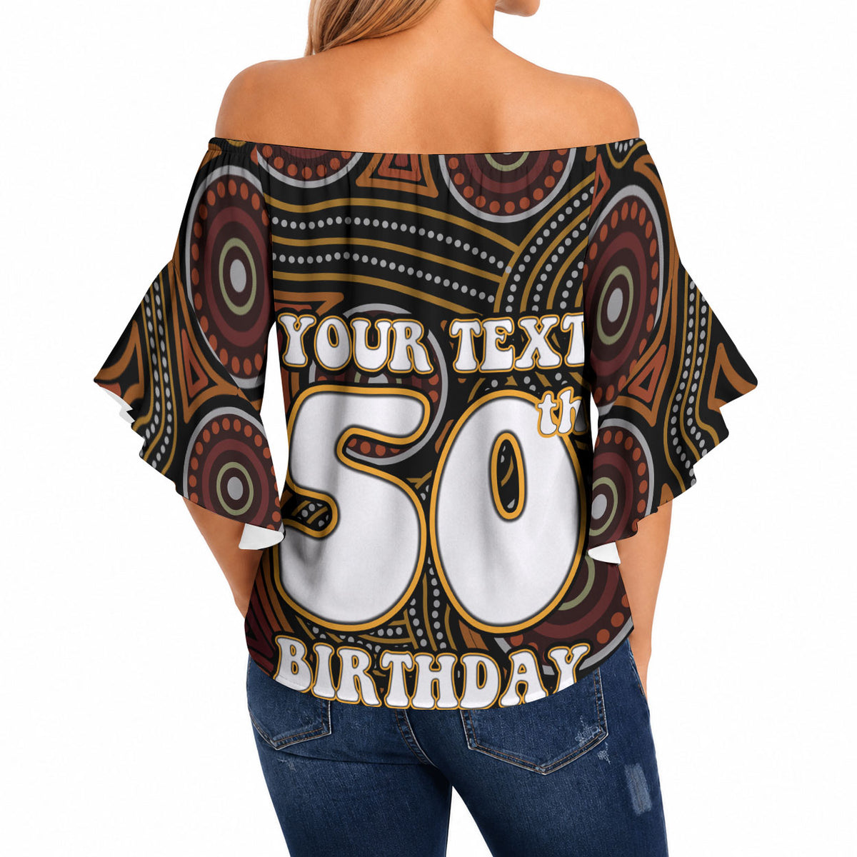 Personalised Aboriginal 50th Birthday Off Shoulder Wrap Waist Top Indigenous Dot Painting Native Australian Celebration