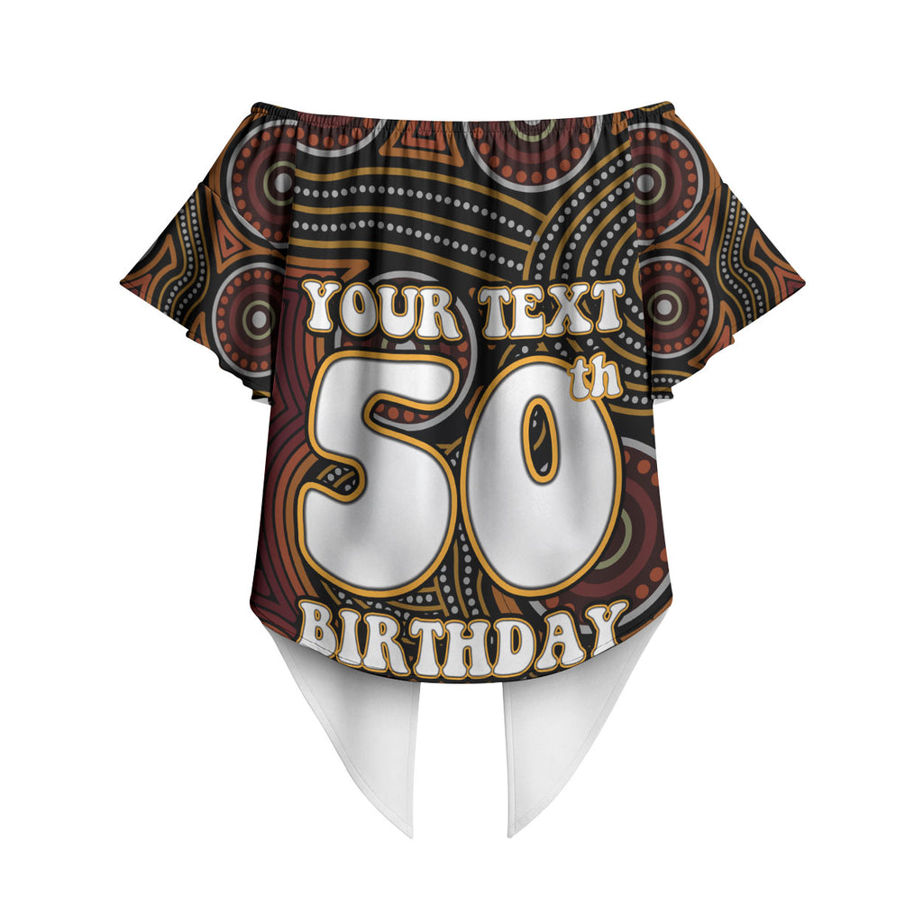 Personalised Aboriginal 50th Birthday Off Shoulder Wrap Waist Top Indigenous Dot Painting Native Australian Celebration