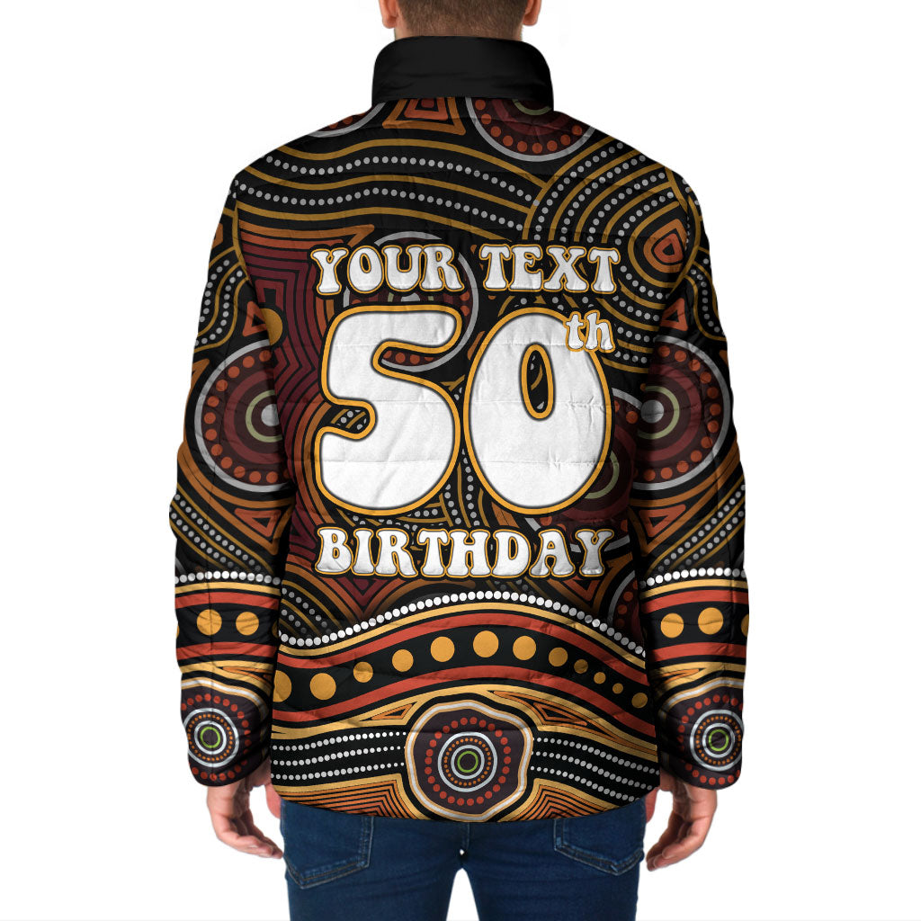 Personalised Aboriginal 50th Birthday Padded Jacket Indigenous Dot Painting Native Australian Celebration