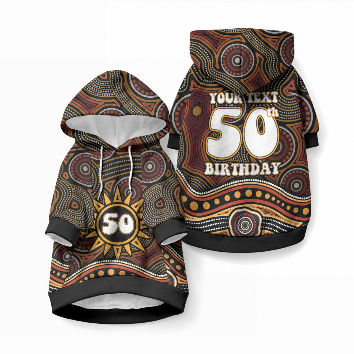 Personalised Aboriginal 50th Birthday Pet Hoodie Indigenous Dot Painting Native Australian Celebration