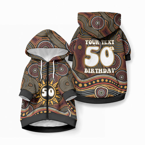 Personalised Aboriginal 50th Birthday Pet Hoodie Indigenous Dot Painting Native Australian Celebration