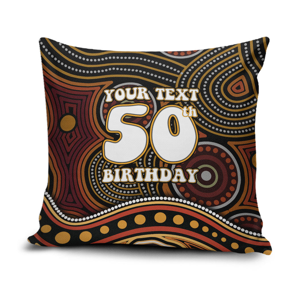 Personalised Aboriginal 50th Birthday Pillow Cover Indigenous Dot Painting Native Australian Celebration