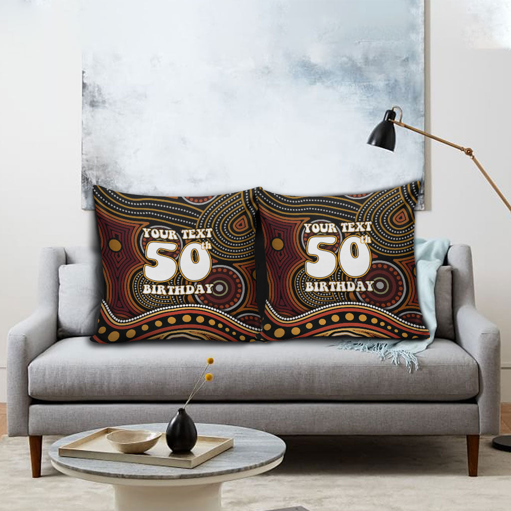 Personalised Aboriginal 50th Birthday Pillow Cover Indigenous Dot Painting Native Australian Celebration