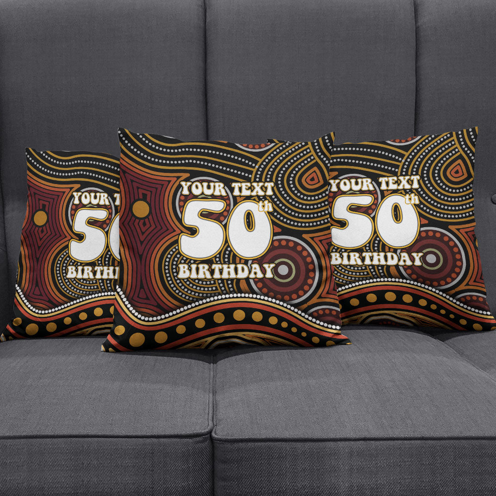 Personalised Aboriginal 50th Birthday Pillow Cover Indigenous Dot Painting Native Australian Celebration