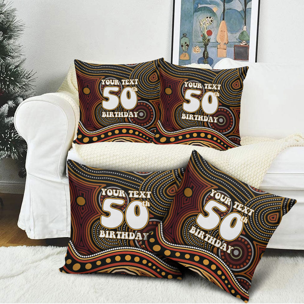 Personalised Aboriginal 50th Birthday Pillow Cover Indigenous Dot Painting Native Australian Celebration