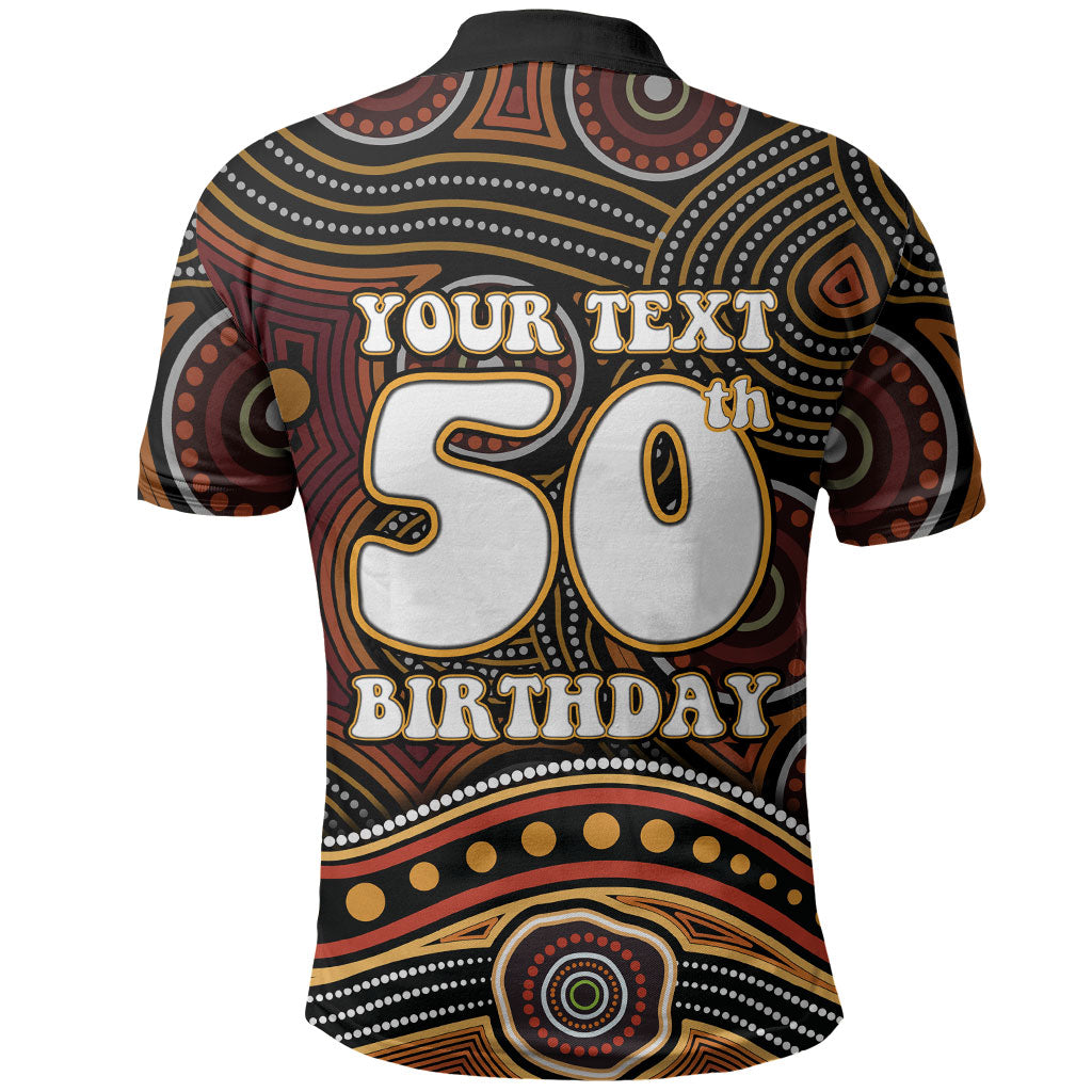 Personalised Aboriginal 50th Birthday Polo Shirt Indigenous Dot Painting Native Australian Celebration