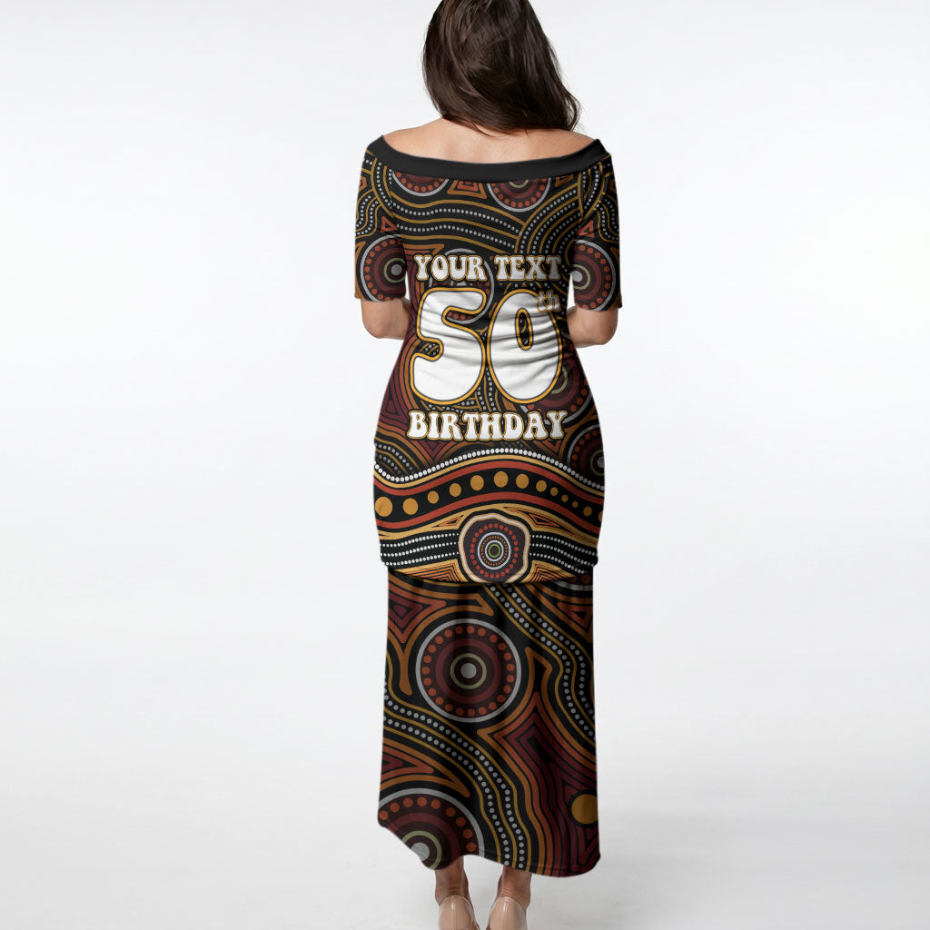 Personalised Aboriginal 50th Birthday Puletasi Indigenous Dot Painting Native Australian Celebration